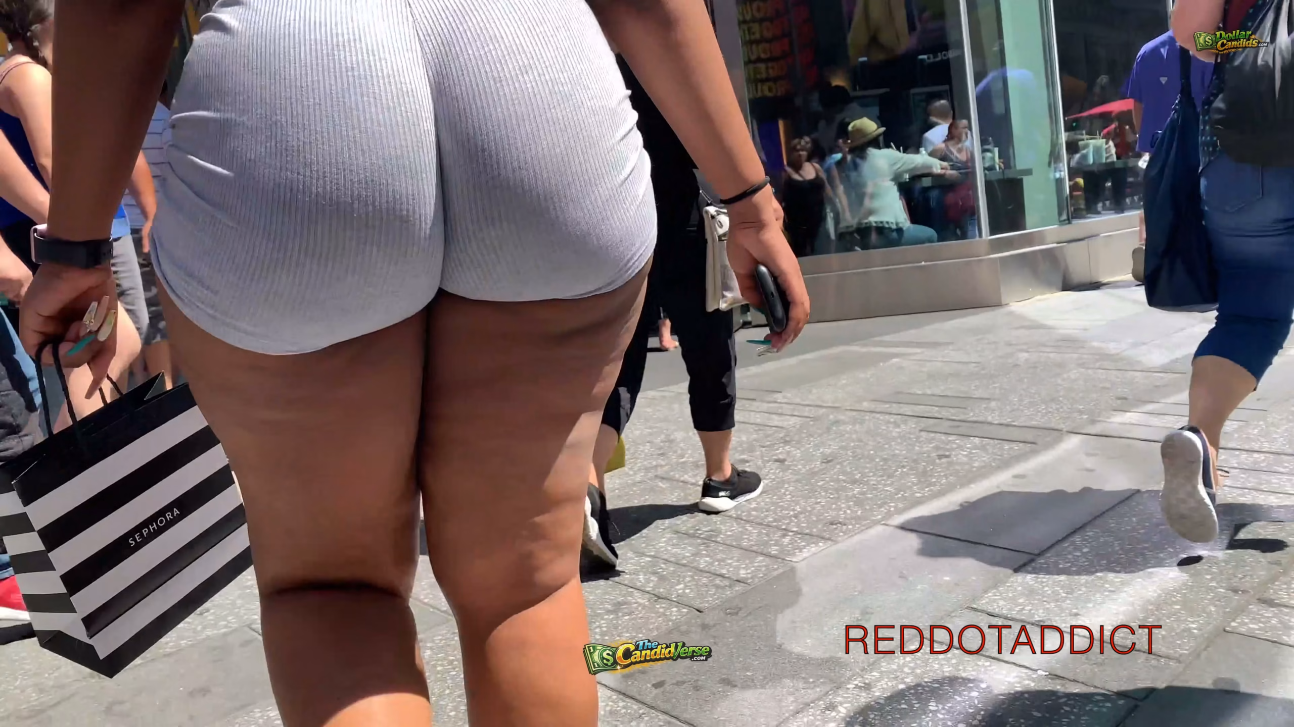 ReddotAddict Thick Booty Ebony in Grey Skin Tight Shorts